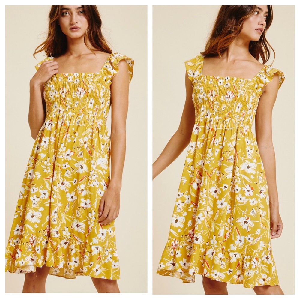 16 Boho Chic Sleeveless Tropical Print Smock Front Dress - Picture 2 of 6